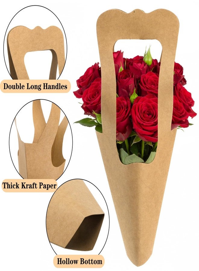 DEAYOU 60 Pack Kraft Paper Flowers Gift Bags with Handle, Brown Hanging Bouquet Wrapping Bags, Flowers Bouquet Holder for Wedding, Valentines Day, Home Decoration, Florist Shop, Party Favor, 14"x7.5" - Image 3